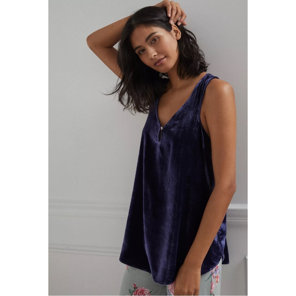 ANTHROPOLOGIE | Suri Crushed Velvet Tank Top in Royal Purple/Blue, Size Small